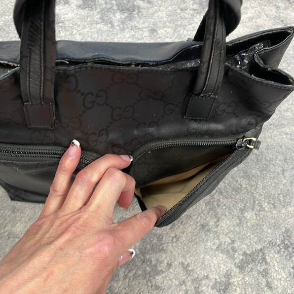 Gucci Monogram GG Small Black Nylon Tote Bag Zip Front Pockets Metallic Luxury - Picture 13 of 17